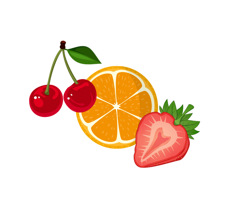 cherry, strawberry, & orange